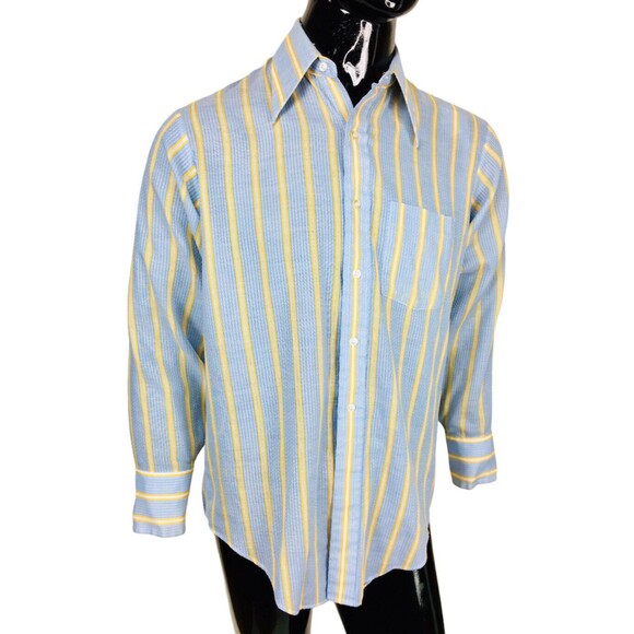 Vintage 60s Brocade Kent Arrow Perma Dagger Collar Striped Button-Down Shirt - Picture 2 of 7